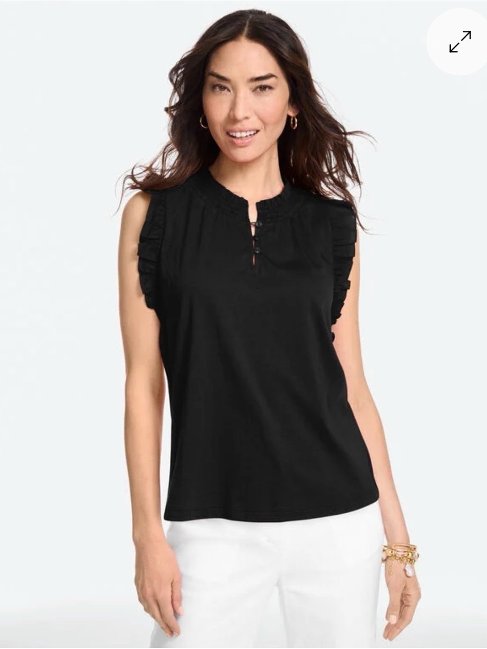 Talbots NWT Sleeveless Ruffle Trim Blouse - Black